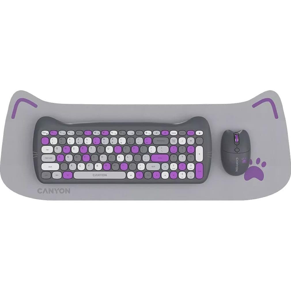 Комплект (Клавіатура та Миша) CANYON HSET-W6 EN Kitty Edition AAA+АА Wireless Violet