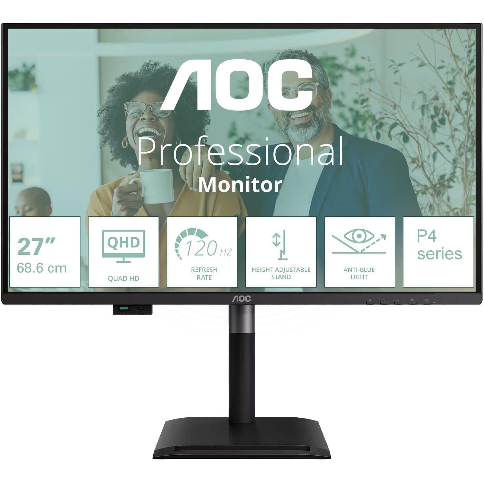 Монітор 27" AOC Q27P4CV 2560x1440 (QHD, 2K) IPS 120 Hz
