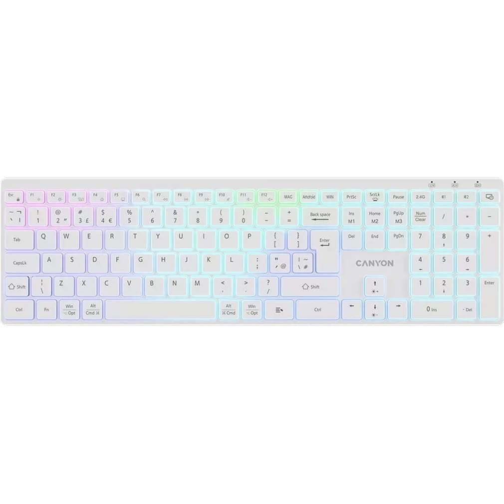 Клавіатура CANYON HKB-W11 UK/US RGB Dual Mode Wireless White