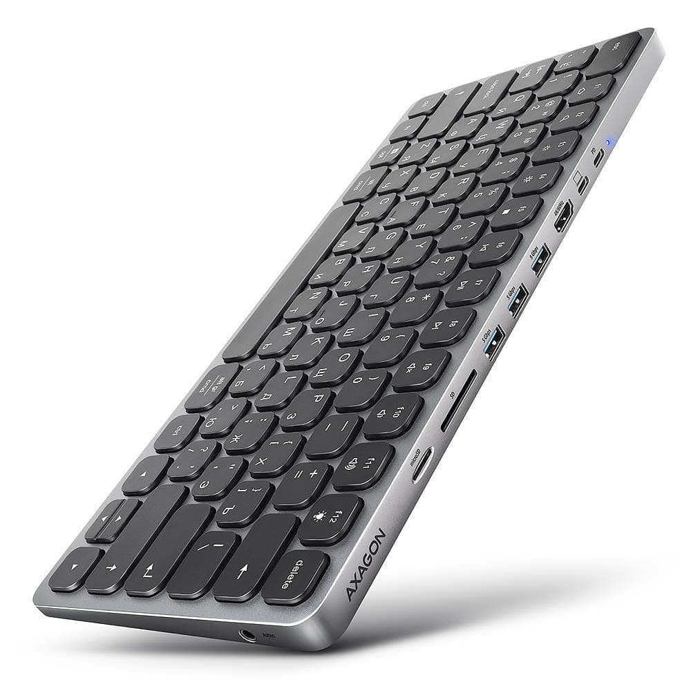 Клавіатура AXAGON HMC-KB USB-C 9 in 1 HUB EN/UA Grey Black