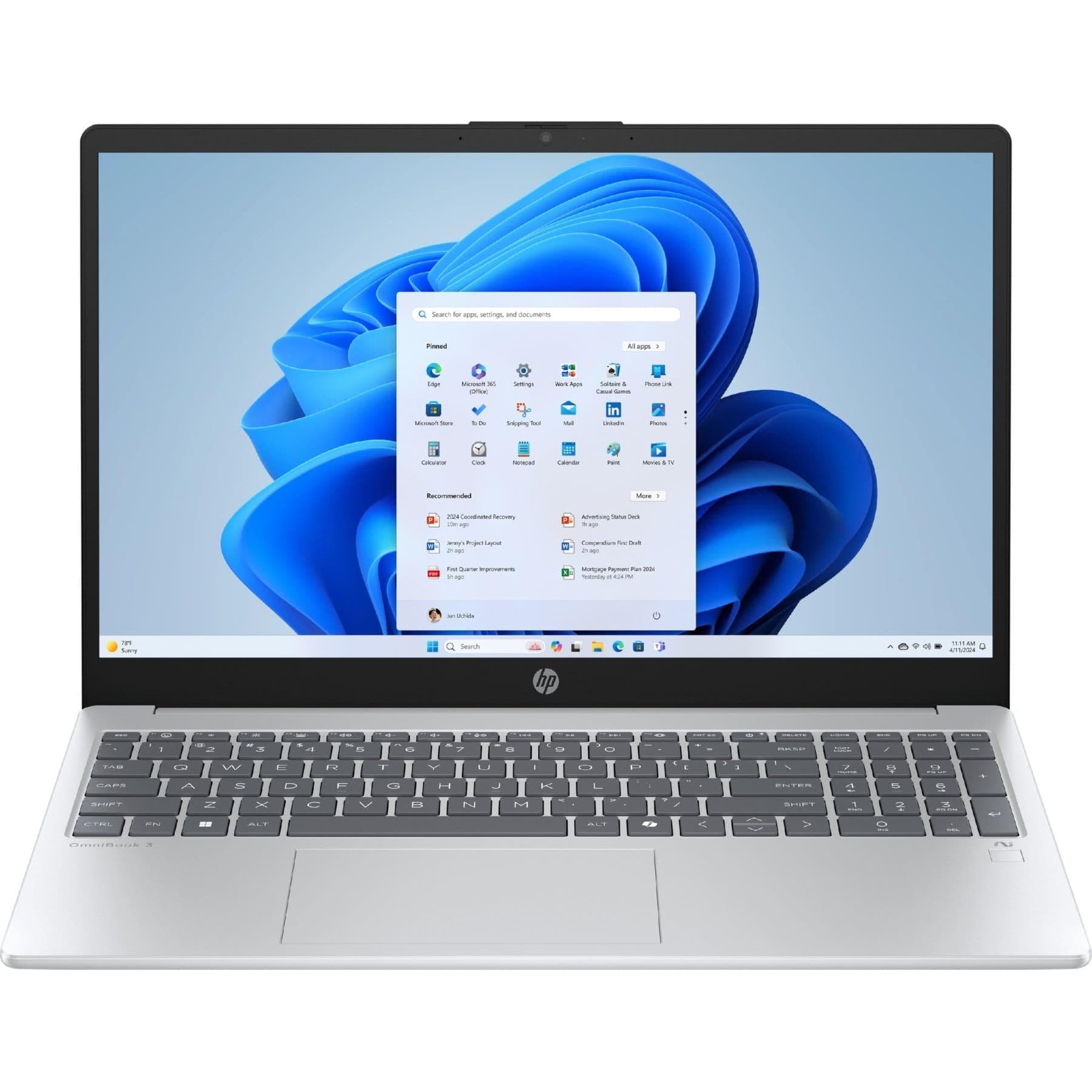 Ноутбук 15.6 HP OmniBook 3 15-fn0012ua FHD IPS/Ryzen AI 7 350/16GB/512SSD/Radeon/W11H/Silver