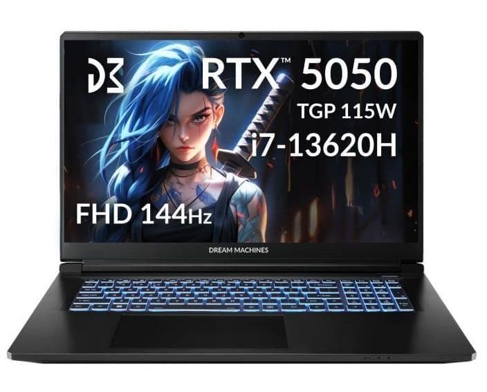 Ноутбук 17.3 Dream Machines RG5050-17UA27 FHD 144Hz/Intel i7-13620H/32GB/1TB/RTX 5050 8GB/DOS